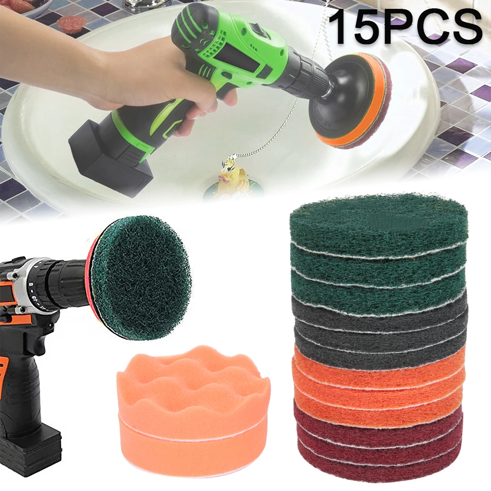 4 inch Power Scrubber Scouring Pad Rotary Tool Fitting Electric Soft Drill Pad Tubs Glass Stone Tile Cleaning Kit for Polishing