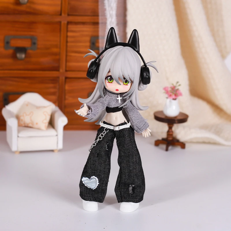 Bjd Doll Clothes Street Fashion Temperament Jeans Vest Sweater Set With Cross Necklace Baby Doll Toys for Girls Accessories - view 5