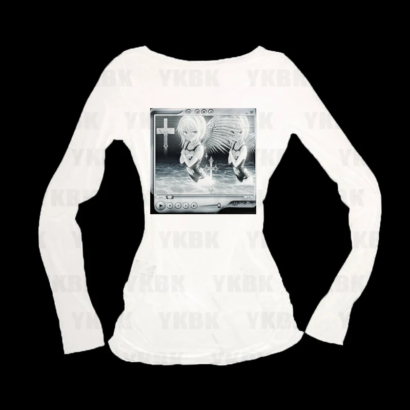 Graphic Harajuku Print Fashion Anime Long Sleeve Casual T-shirts 90s Clothes Vintage Women  Female Trashy Y2k 2000s Tops Gothic