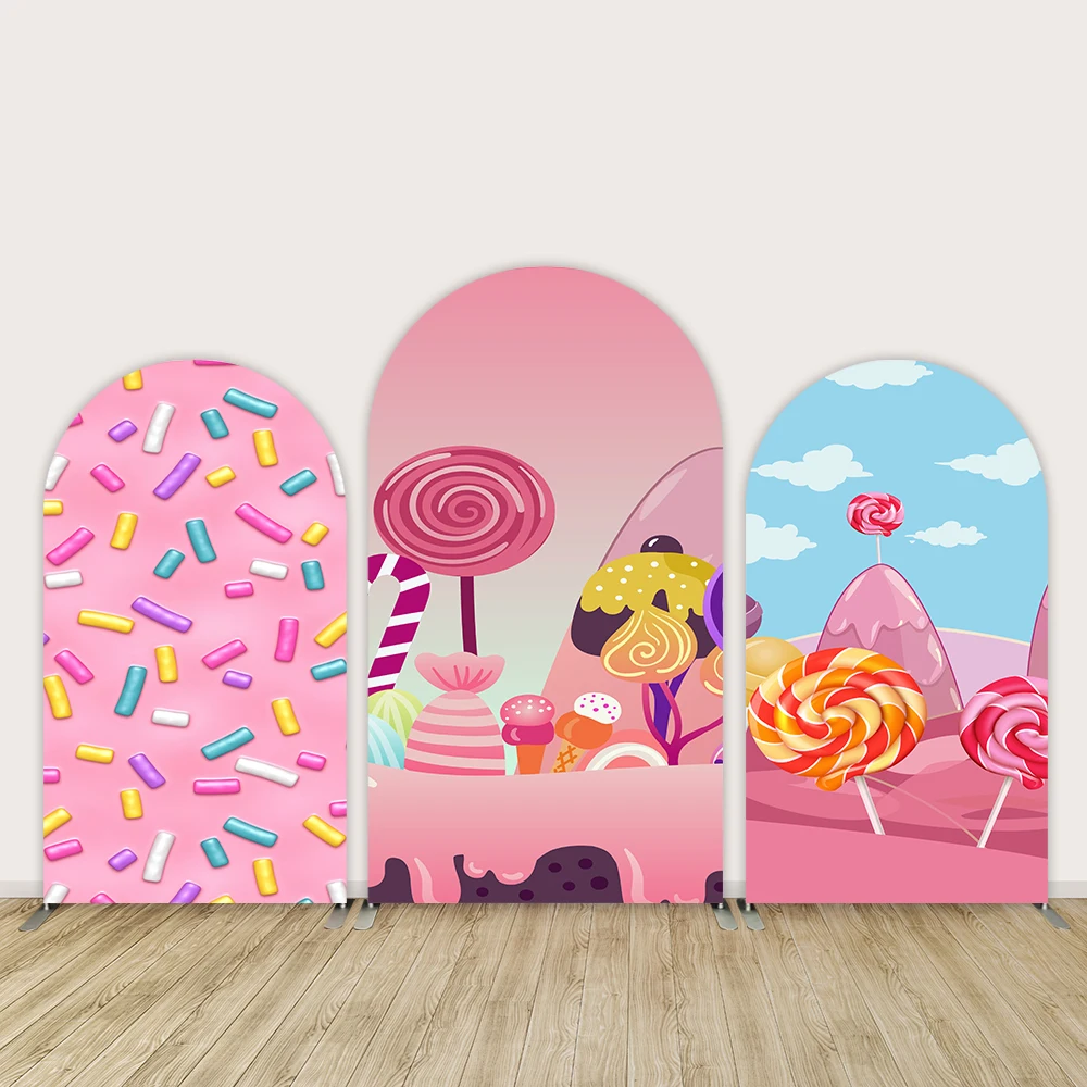 Donut Baby Shower Arched Wall Chiara Backdrop Cover for Kids Candyland theme Birthday Photo Background Doubleside Covers