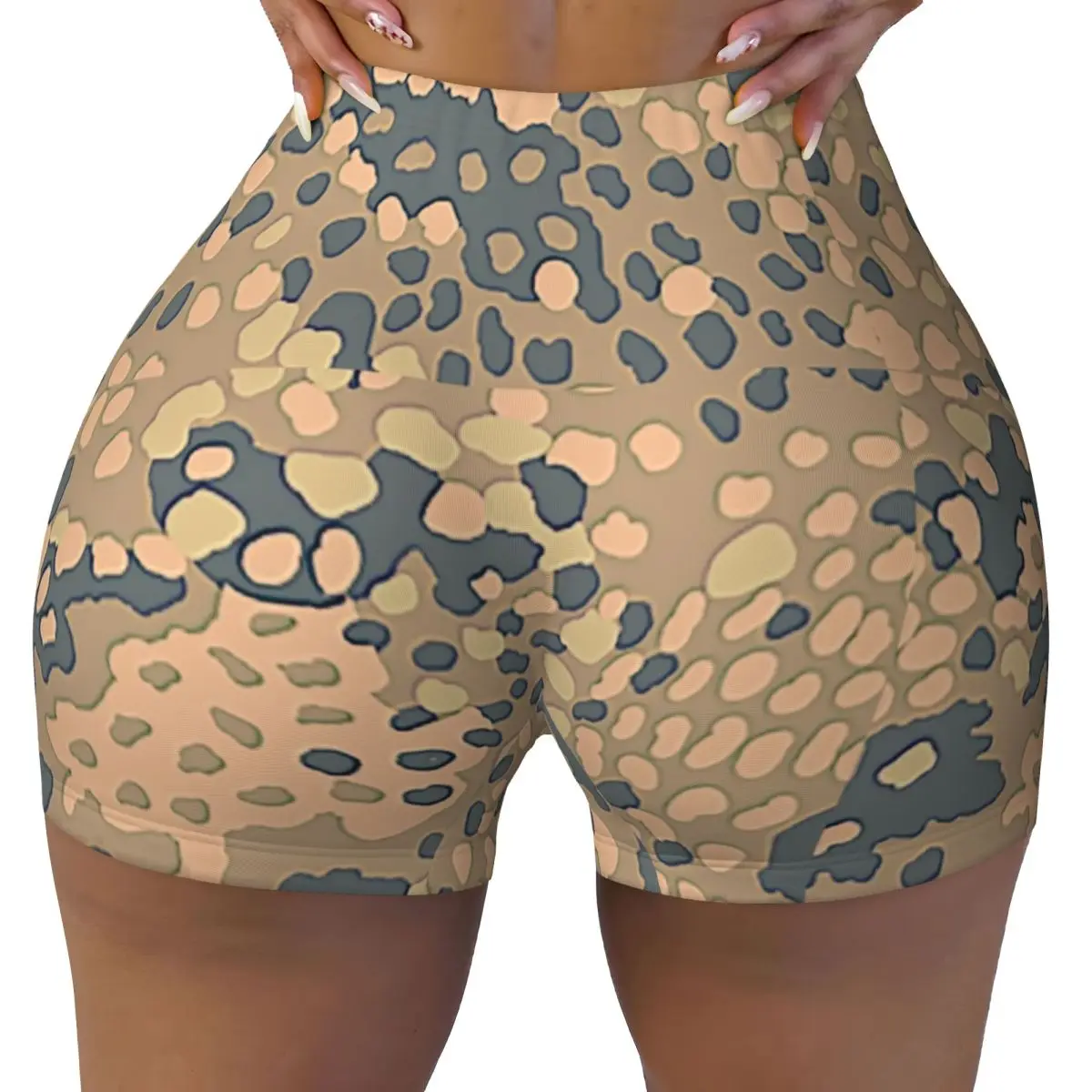 Custom Desert Erbsenmuster Pea Dot German WW2 Camouflage Pattern Gym Biker Running Shorts Women's Workout Yoga Shorts