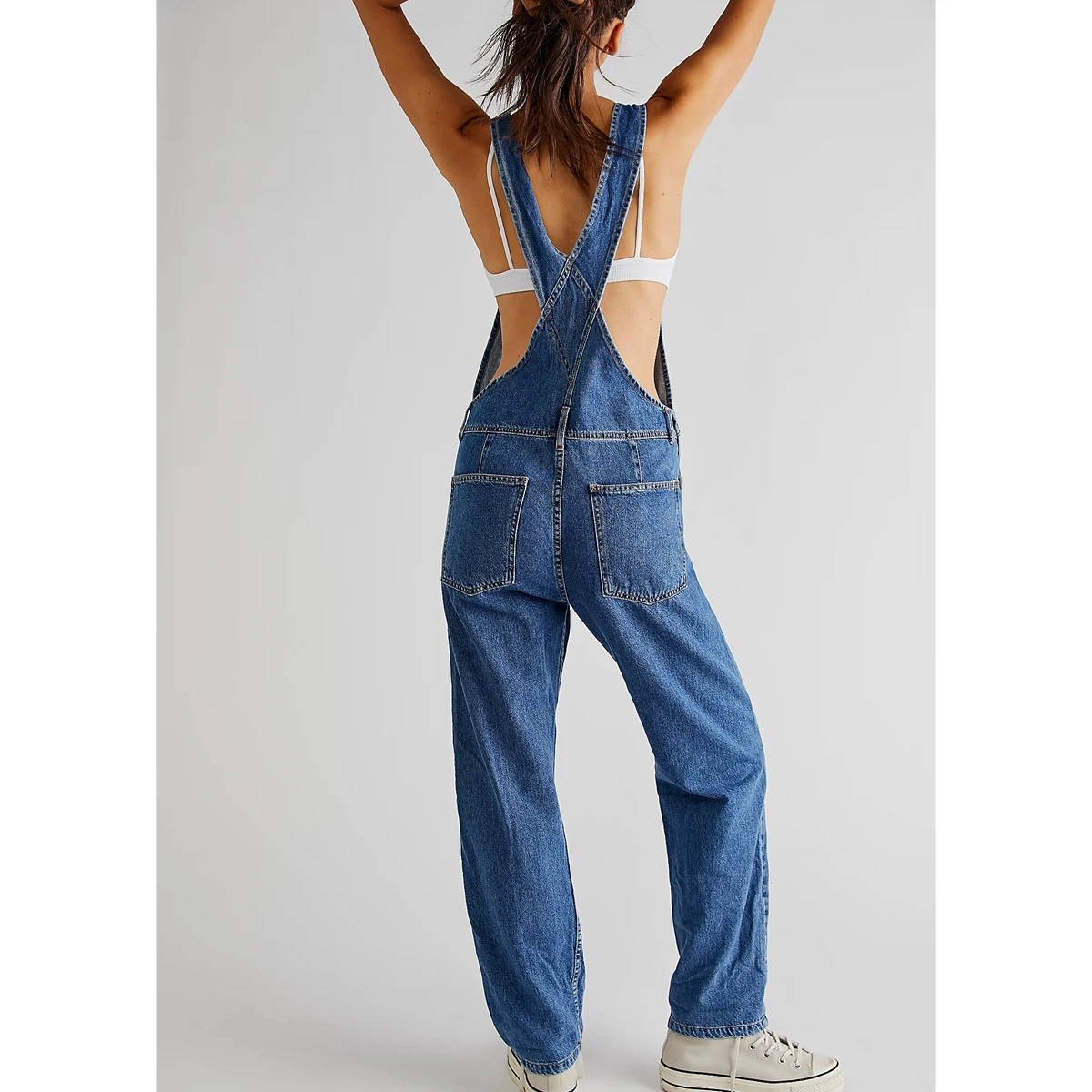 Combhasaki Women's Y2K Vintage Retro Denim Long Jumpsuit Casual Spaghetti Strap Straight Romper Pants Summer Baggy Bib Overalls