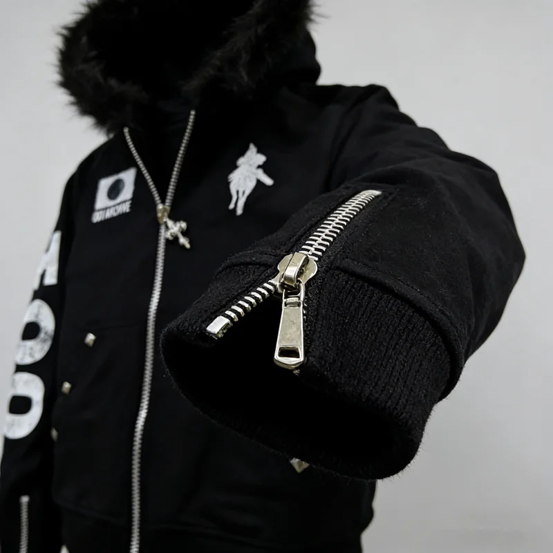Американский Ретро Рок Готический Графический Меховой Воротник Свободная Толстовка На Молнии Мужская Y2K Новый Harajuku Панк Повседневная Джокер Толстовка Уличная Одежда