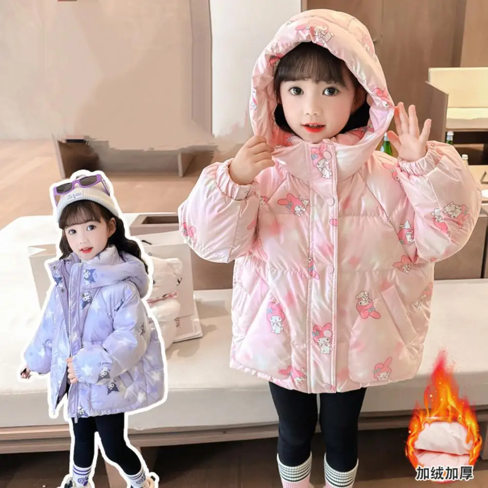 

Sanrio Kuromi My Melody, пуховик для девочек, новое зимнее детское стильное милое детское длинное толстое теплое пальто на белом утином пуху с героями мультфильмов