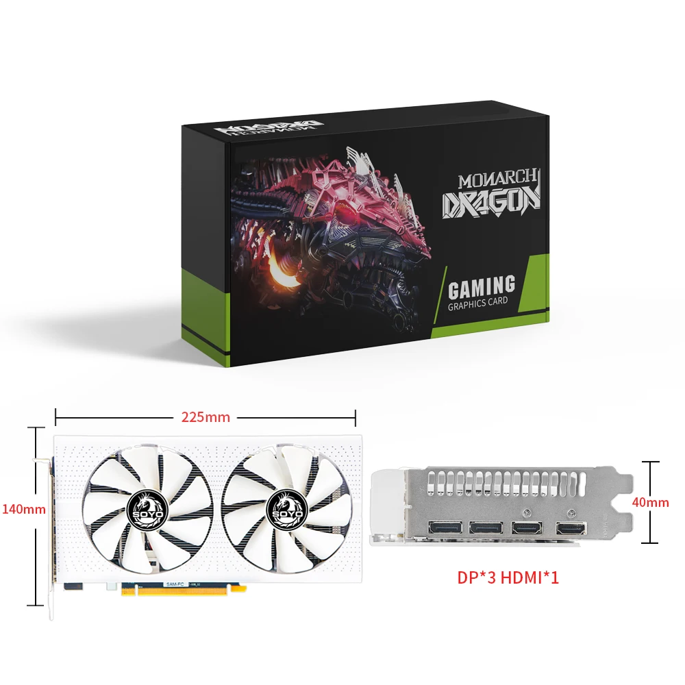 SOYO AMD Radeon RX580 8GB Graphics Card GDDR5 Memory 2048SP 256Bit PCI-E3.0x16 GPU DP DVI for Computer Gaming Video Card