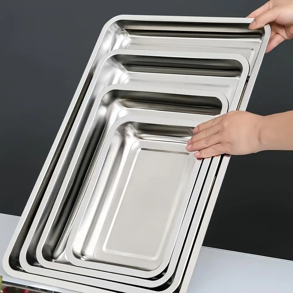 Stainless Steel Baking Tray, 5 Counts/set Rectangular Air Fryer Baking Tray, Kitchen Baking Utensils for Home Party Restaurant