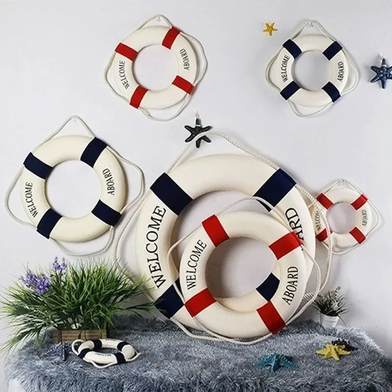 Mediterranean Style Welcome Decorative Red Blue Life Buoy Marine Beach Wall Hanging Decor Home Living Roome Decoration Crafts