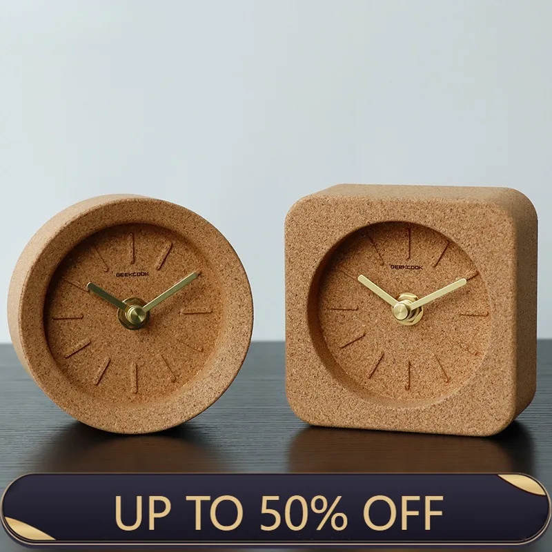 European Simple Cork Table Clock Environmentally Friendly Materials Desktop Decorative Clock Quartz Silent Watch Home Decor