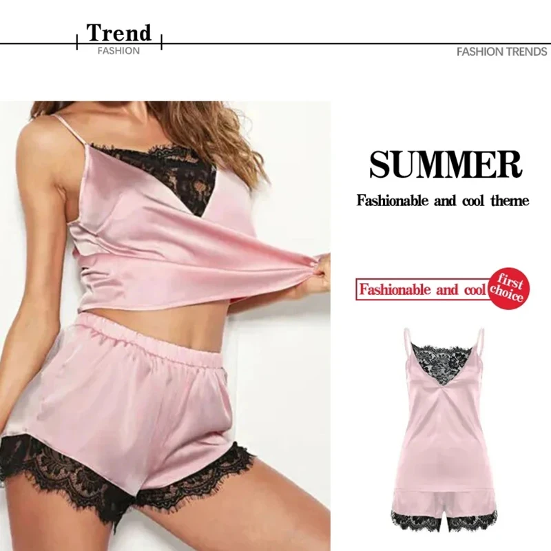 Lace Pajama Sets Women Pijama Mujer Strap Sleeveless Sexy Sleepwear Short Lingerie Set Female Night Wear view 4