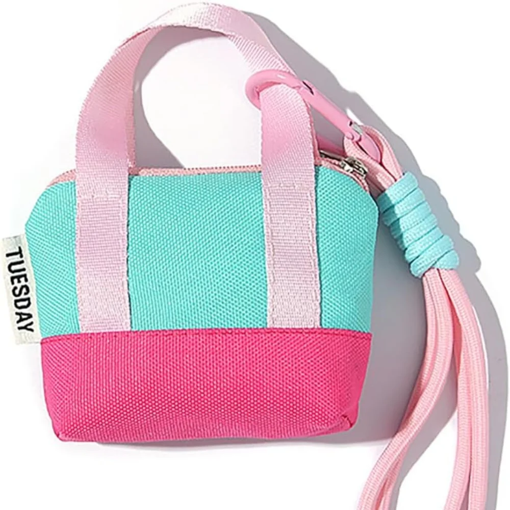 Dopamine Mini Canvas Tote Keychain for Women Small Change Coin Purse with Wrist Strap Key Headset Bag Colorful Travel Pouch