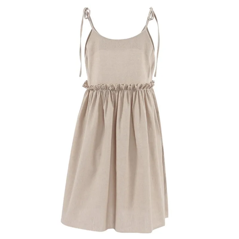 Elegant Cotton And Linen Loose Mini Dress For Women, Simple And Casual Pleated Short Skirt