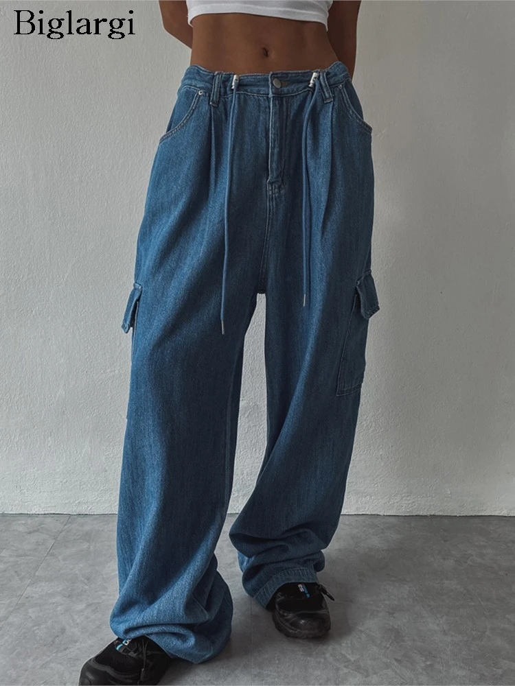 

Jeans Spring Summer Long Wide Leg Pant Women Loose Pleated Korean Style Modis Retro Ladies Trousers High Waist Woman Cargo Pants