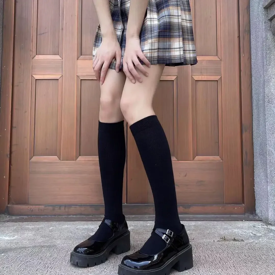 JK Damen Schwarz-Weiße Kniehohe Lolita-Socken, Niedliche Overknee-Socken für Mädchen, Tägliche Dünne Weiche Atmungsaktive Einfarbige Strümpfe – Detail 7