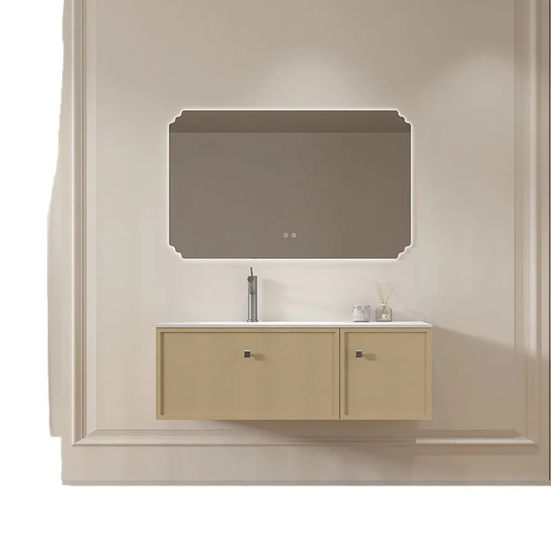 Retro bathroom cabinet, sink, combination cabinet, rock slab countertop, seamless basin storage