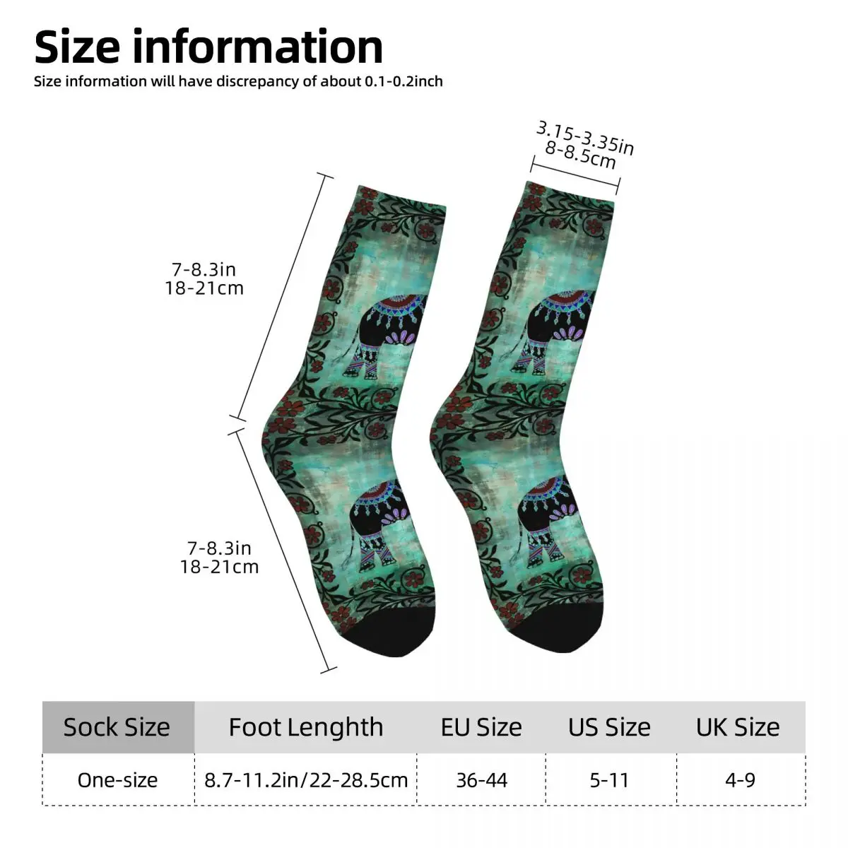 Indian Elephant Decorative Floral Art Sock Printed Man Polyester