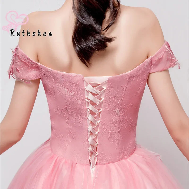 Maßgeschneiderte Ballkleid-Quinceanera-Kleider mit Applikation, schulterfrei, rosa, bauschiges Korsett, Debütantin, Vestido De 15, Sweet-16-Abschlussballkleid