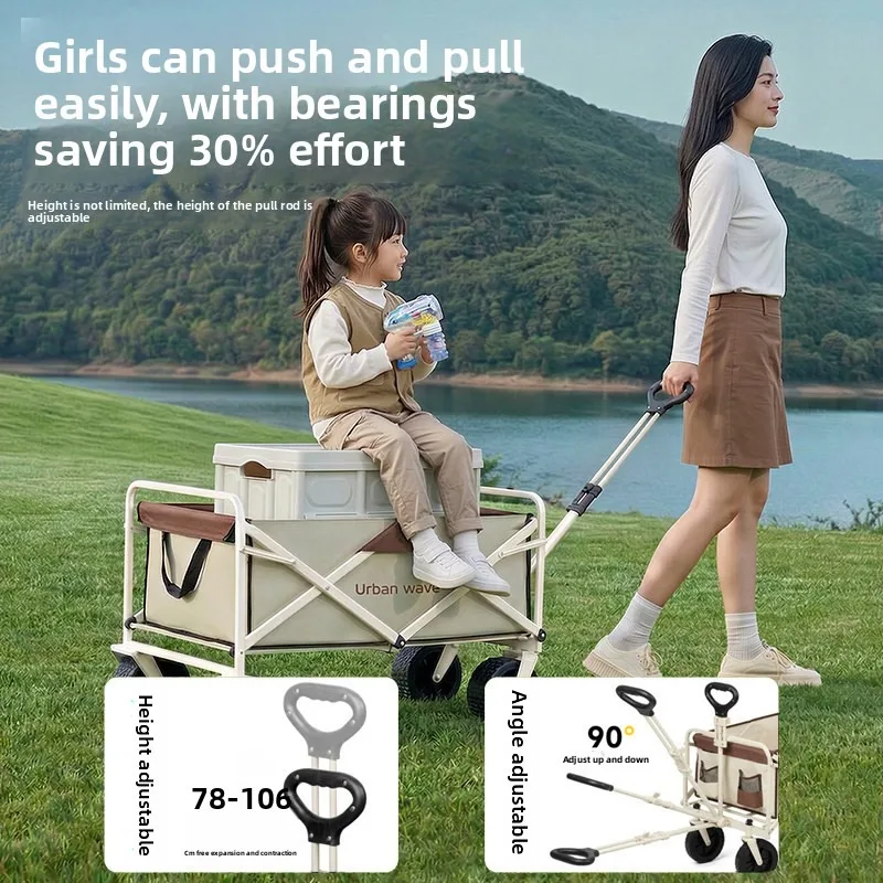 Camping Folding Push Cart Large Outdoor Picnic Night Market Beach Cart Outdoor Camping Foldable Cart Shopping Trolley