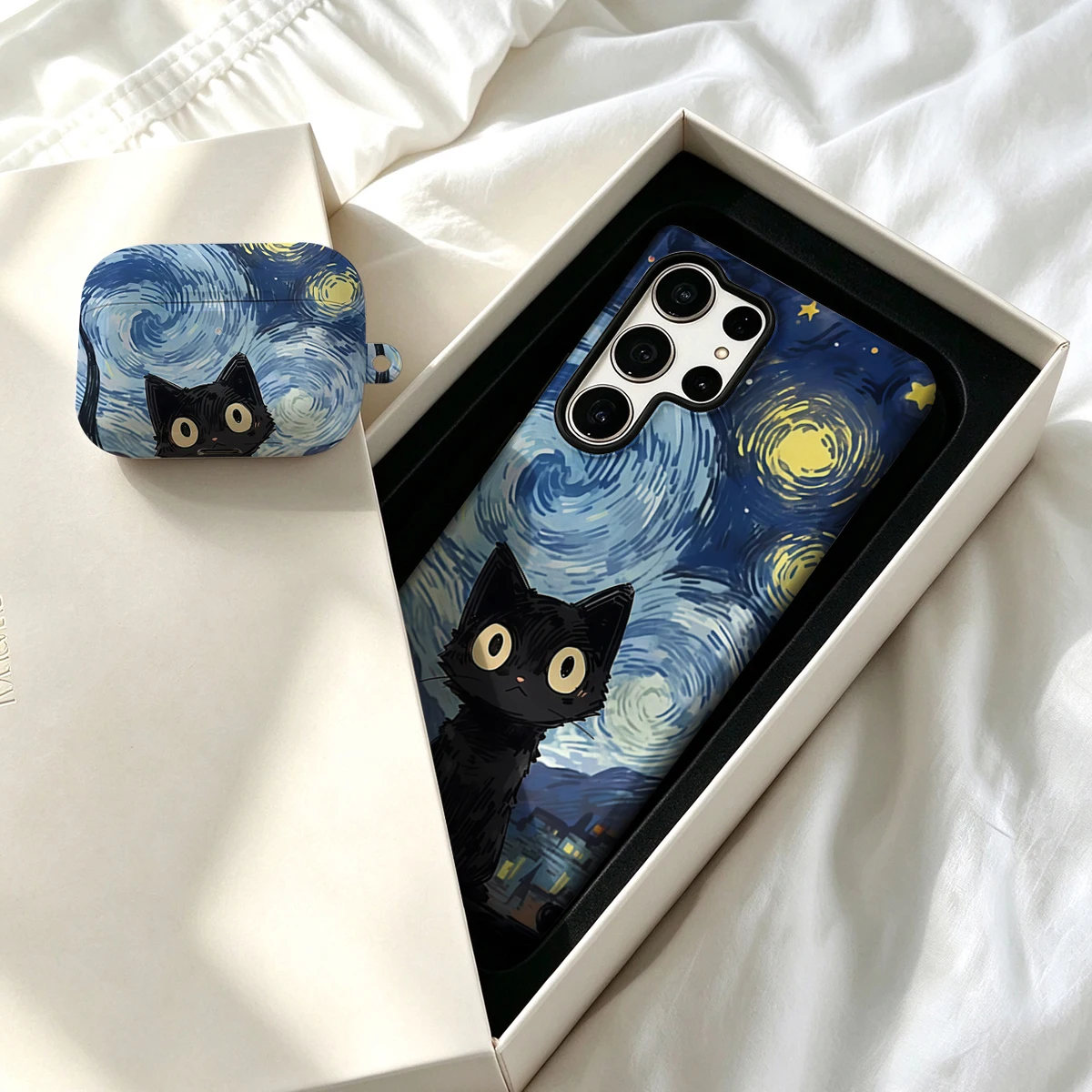 Pirve Phone Case For Samsung Galaxy S26 S25 Ultra S24 S23 Plus Shockproof Double Layer Tough Back Black Cat Starry Night Cover