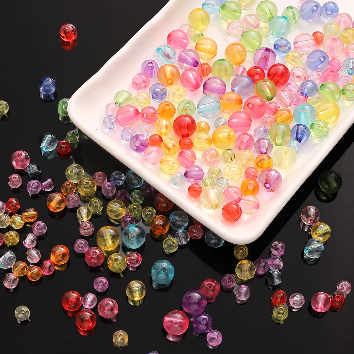 50-200Pcs 10/8/6mm Multi Color Acrylic Clear Round Beads Loose Spacer Beads For DIY Bracelet Necklace Jewelry Making Accessories