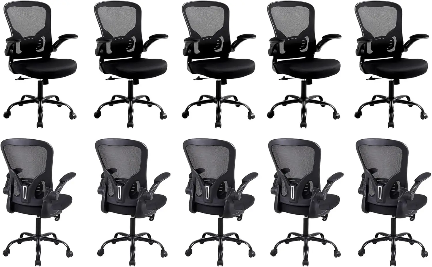 

Эргономичный комплект из 10 стульев для домашнего офиса - с поддержкой поясницы, дышащая сетчатая спинка, поворотное компьютерное кресло, черный цвет