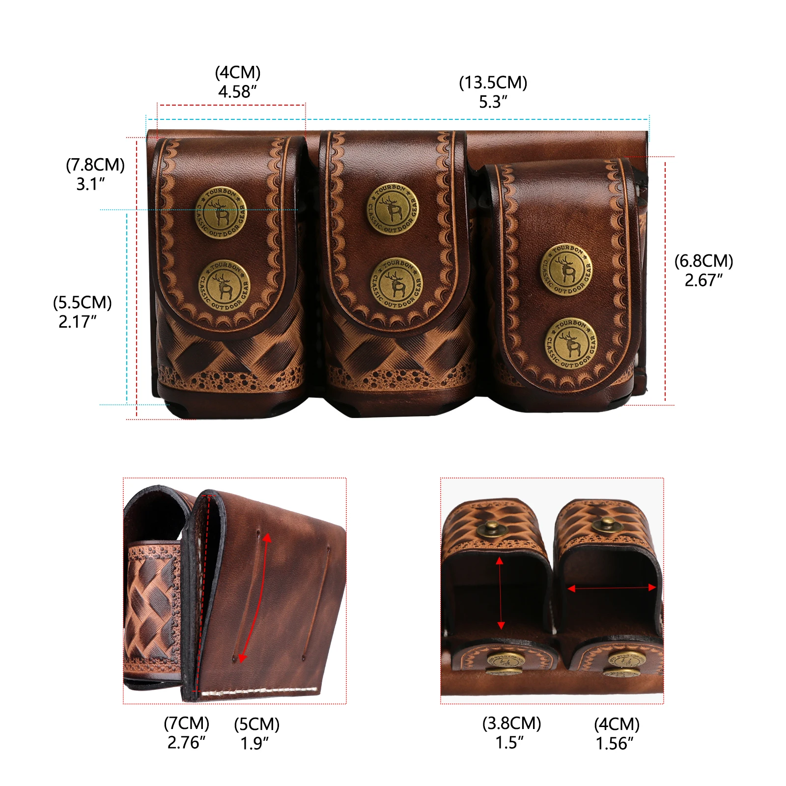 Tourbon Universal Speed Loader Belt Pouch Three Speedloader Cases Leather Speedloader Holder Fits .38 /.357 Hunting Accessories
