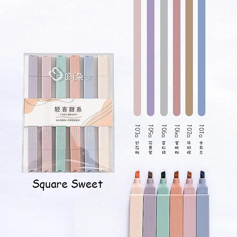 6 Pcs/Set Highlighters Set Cute Kawaii Candy Color Markers Pens Double Ends Pastel Back To School  Japanese Stationary Supplies