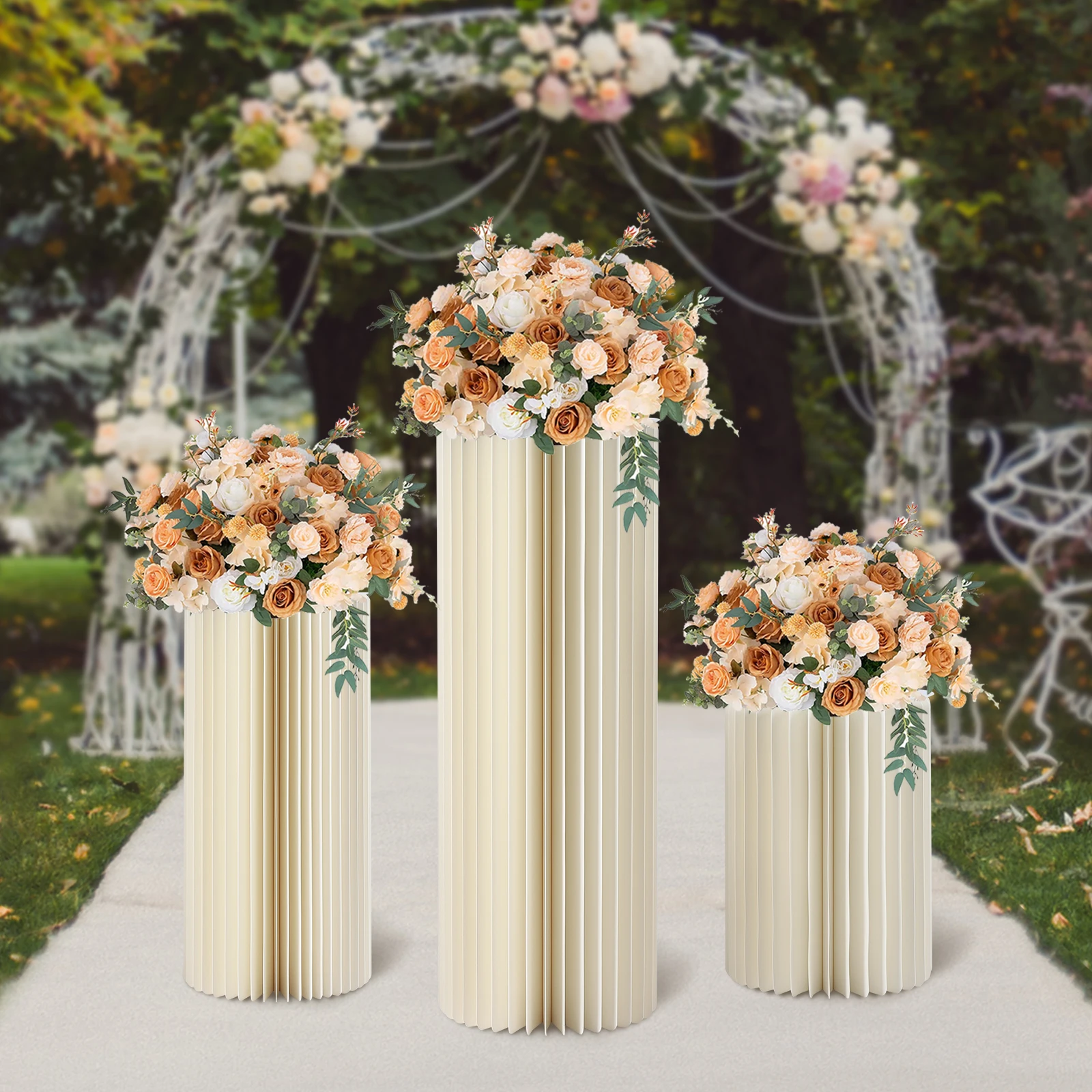 3PCS Cylinder Flower Stand Cardboard PVC Panels Cake Holder Wedding Centerpieces Birthday Party Decor White 40/60/80cm DLY Frame