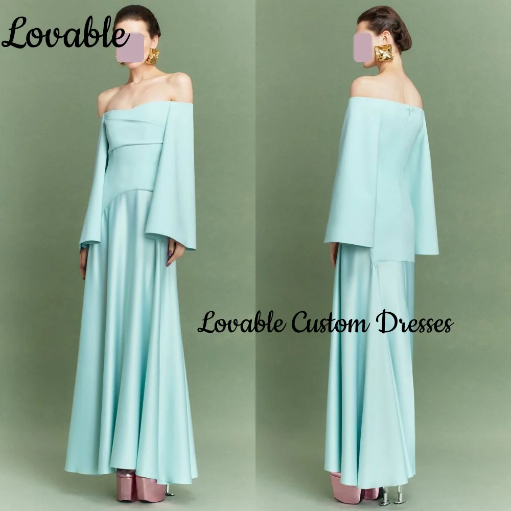 

Элегантные роскошные зеленые вечерние платья Hunter на заказ, трапециевидные платья с открытыми плечами длиной до пола, вечерние платья с длинными рукавами