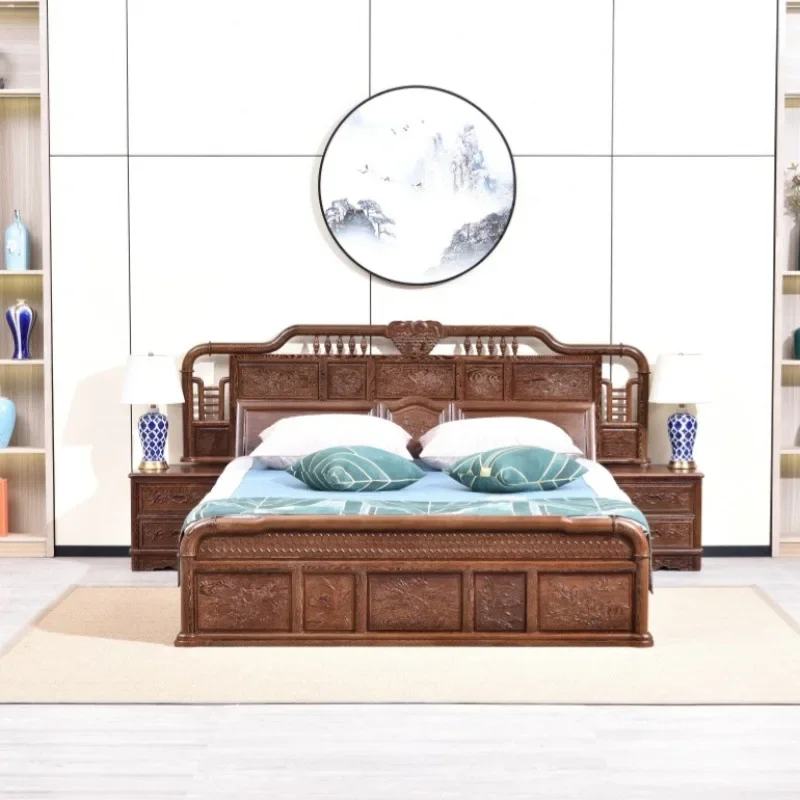 Solid wood bedroom luxury 1.5, 1.8 meters double high box storage bed