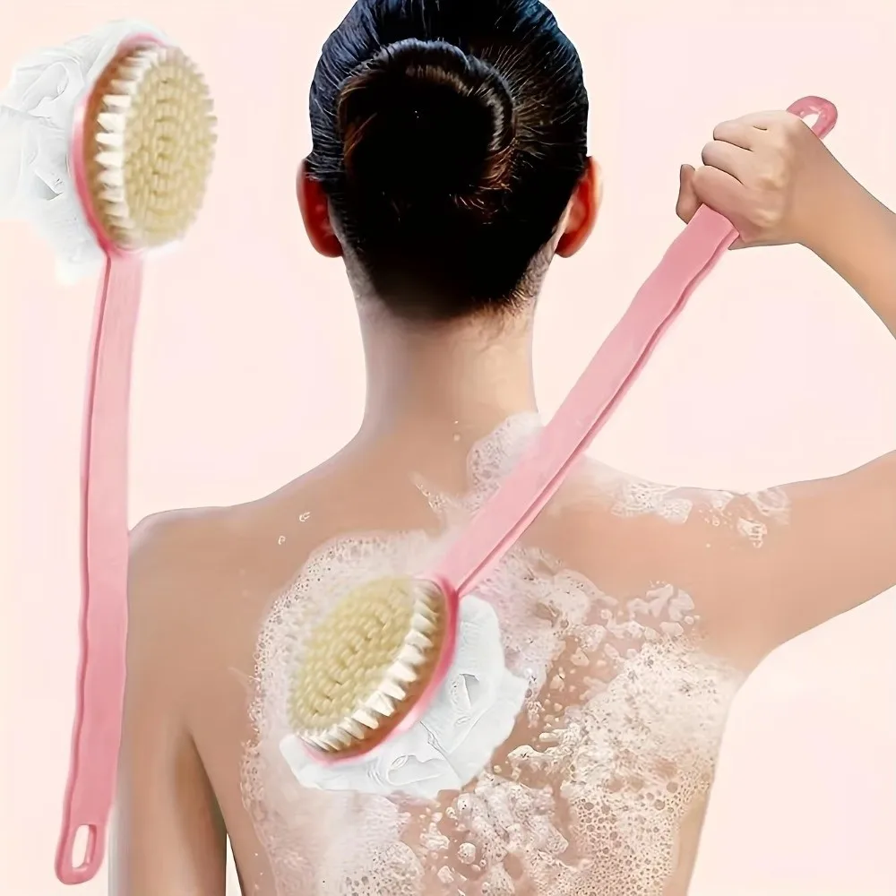 Exfoliating Brush Soft Body Scrubber Soft Bristles Back Scrubbing Long Handle Bath Brush Take Bath Double Sided Bath Ball