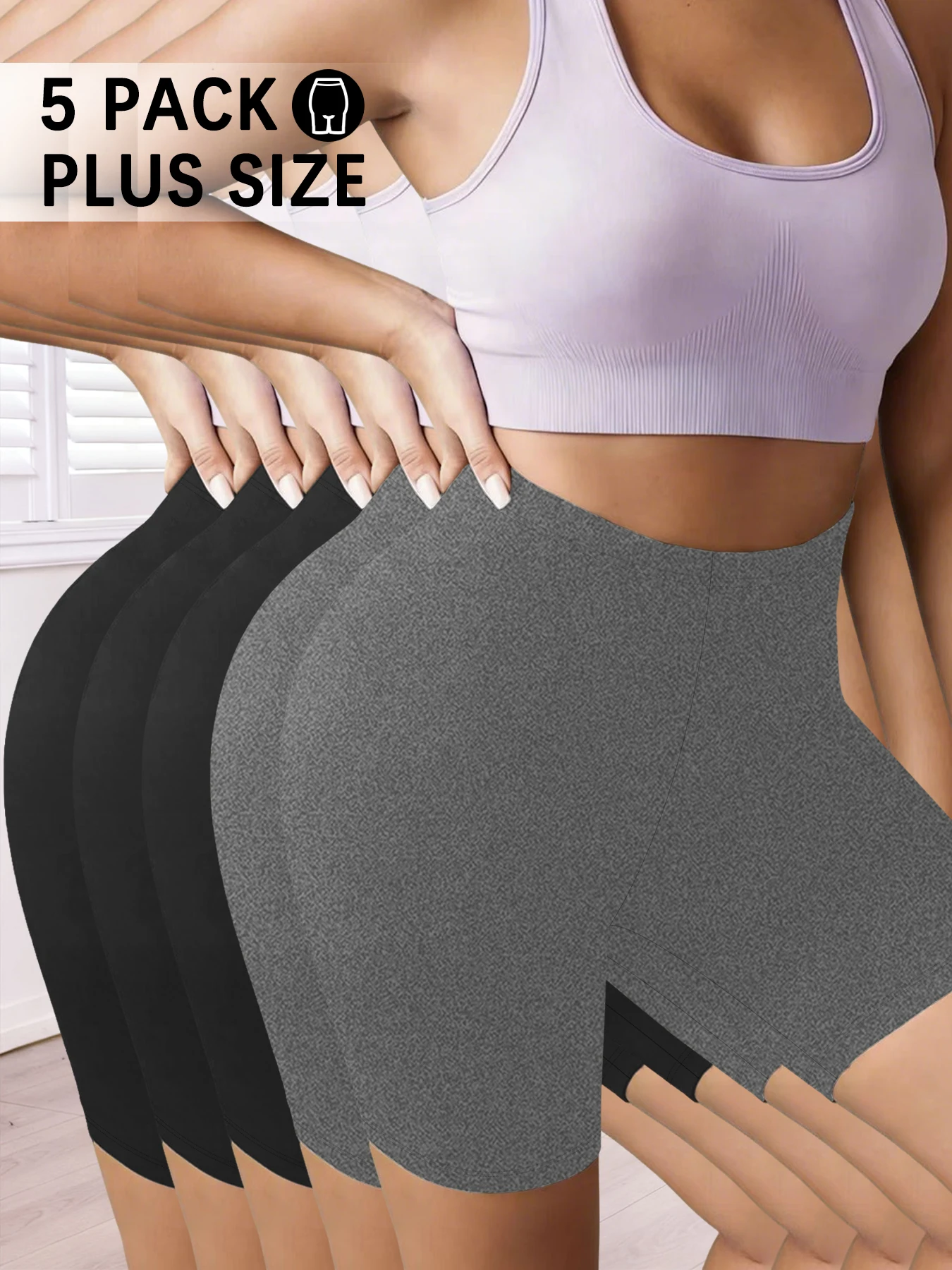 

5 пар байкерских шорт больших размеров для женщин, супермягкие, непрозрачные, для тренировок, бега, йоги, домашнего отдыха и ношения на каждый день.