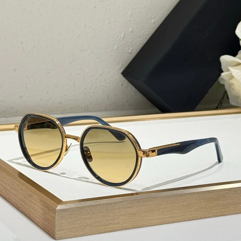 

Luxury Gold Round Sunglasses Acetate Temple Yellow Gradient Lens UV400 Protection Premium Designer Eyewear for Men Women