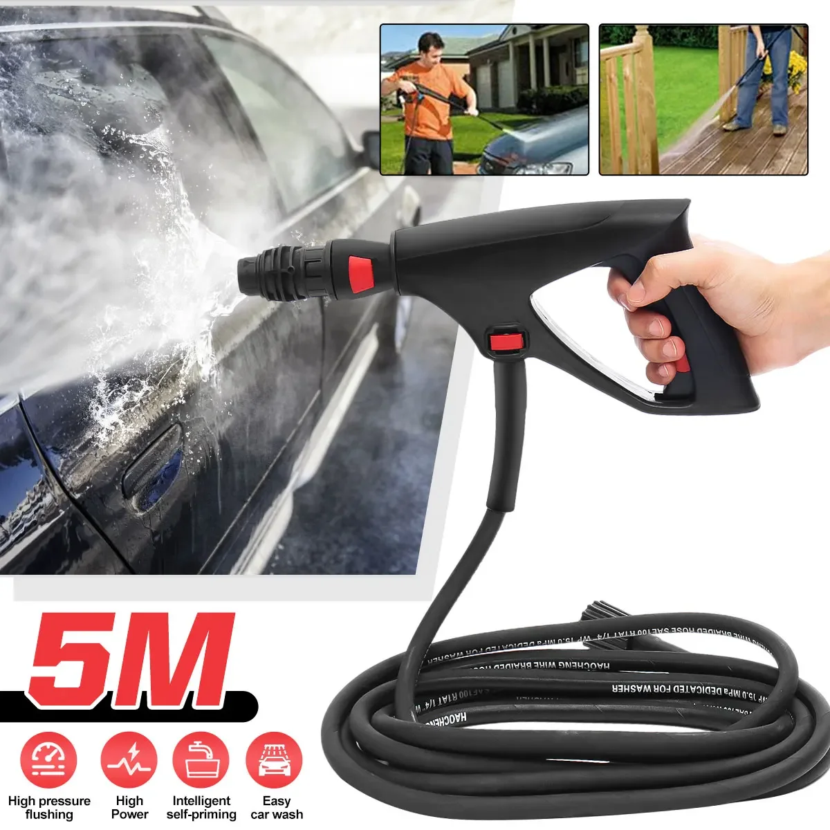 160 Bar Power Spray Trigger Lance Water Jet High Pressure Washer Portable Car Washing for Pressure Machine With 5M Hose