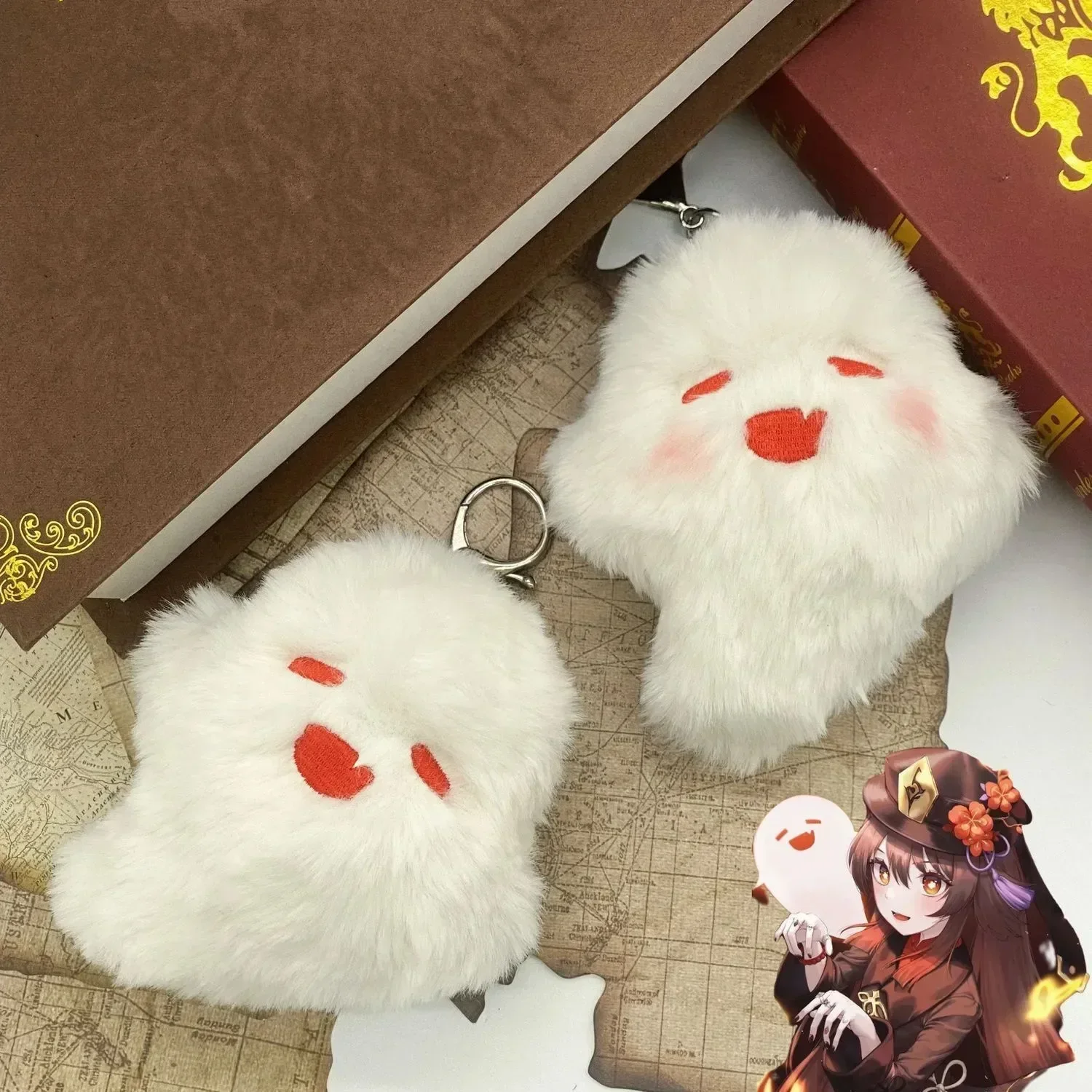 Game Hu Tao Ghost Cosplay Keychain Cute Plush Stuffed Doll Key Chain Fluffy Soft Pendant Keyring Bag Accessories