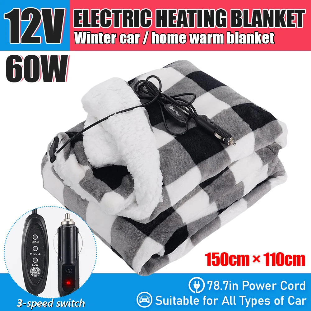 

60W Premium Cozy Car Heating Blanket 12V Heated Fleece Travel Throw with Safety Timer Constant Temperature Heating Blanket