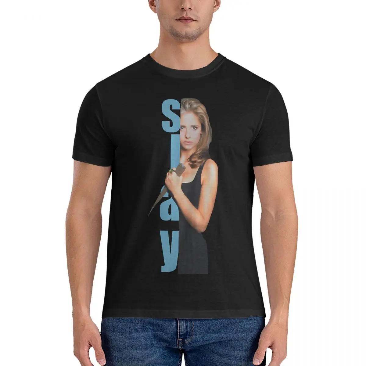 SLAY T-Shirts Men Crew Neck Pure Cotton T Shirts Buffy The Vampire Slayer Band Tee Shirt Printing mens clothing official-website