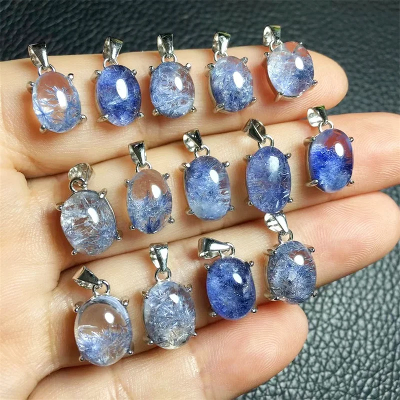 S925 Natural Dumortierite Heart Pendant Jewelry Necklace Healing Fashion Gift Crystal Beads Reiki Gemstone