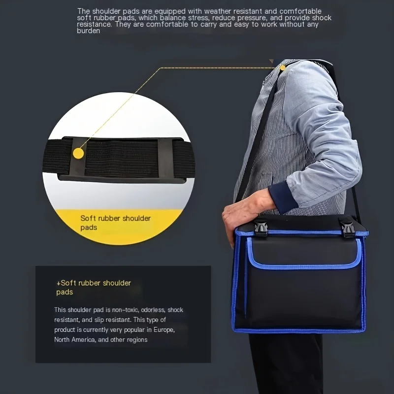 One-Piece Blue Large and Small Double-Layer Oxford Cloth Hand-Held and Cross-Body Dual-Purpose Tool Bag, Wear-Resistant Single-Shoulder Cross-Body Tool Bag for Electricians and Carpenters