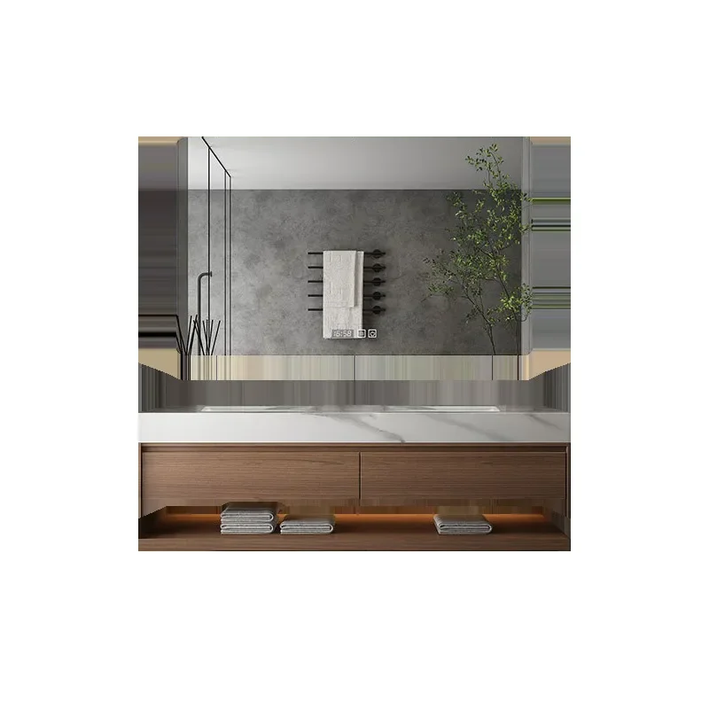 Modern White Sintered Stone Wall Mounted Bathroom Vanity with LED Mirror Touch Defogger Washbasin Cabinet Combo