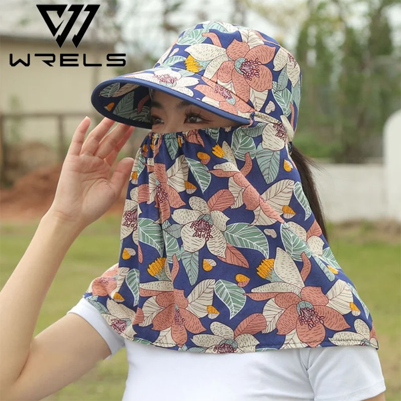 Women Sun Hat Floral Pattern Full Face UV Sun Protection Tea Picking Outdoor Travel Cap Face Cover Gardening Farming Cap
