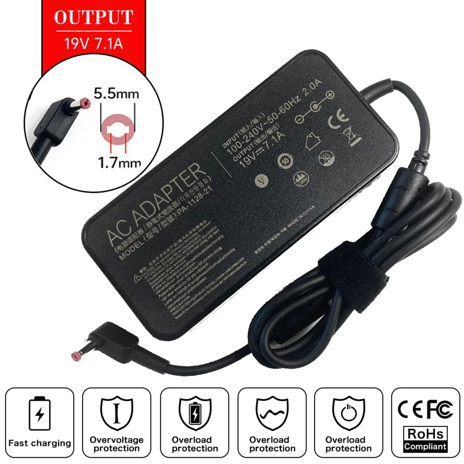Imagem -01 - Carregador do Adaptador da ca do Portátil Acer Aspire Gtx1050 T500073cf Vx5591g Az3-715 Nitro7-592g Nitro7-792g 19v 7.1a 135w