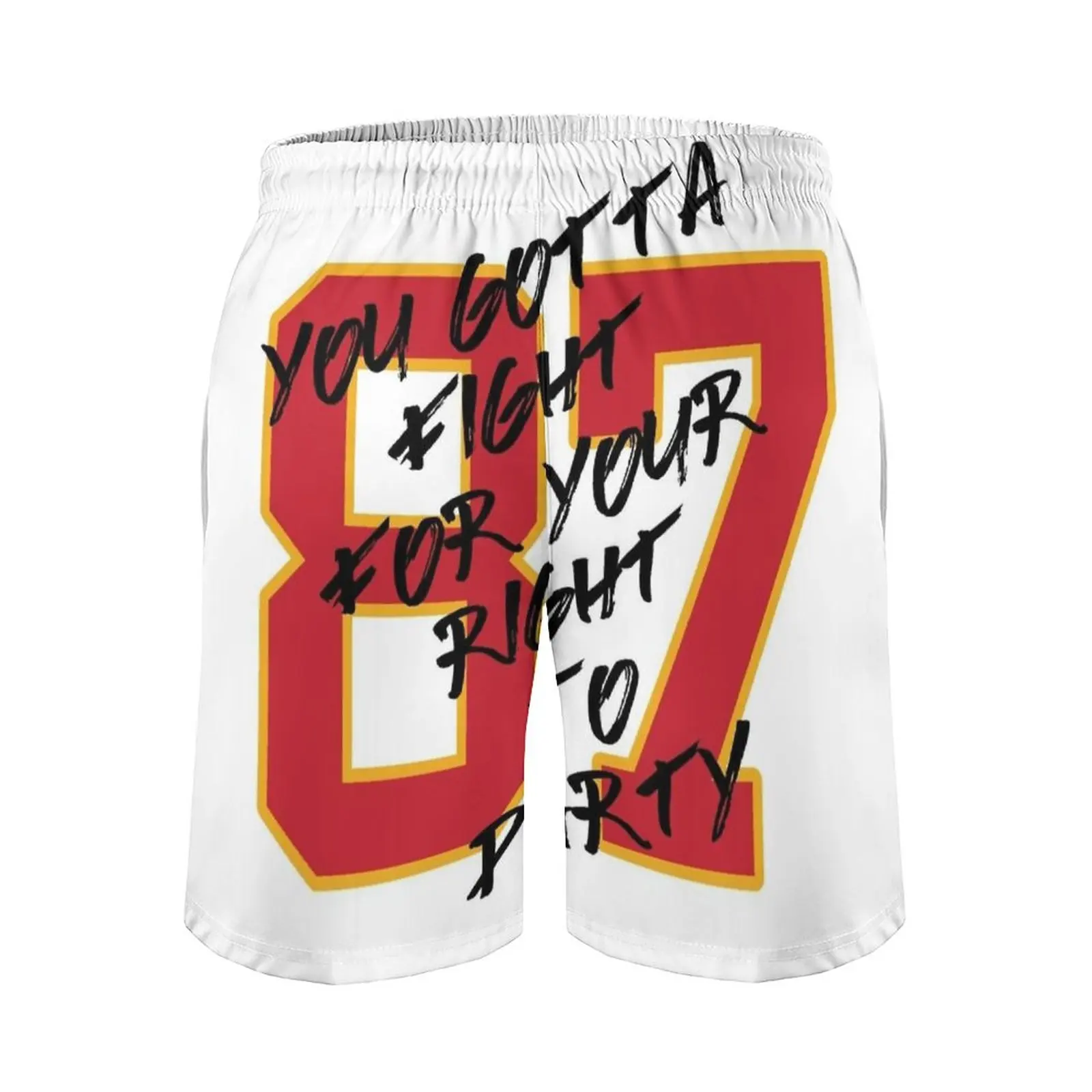 Kelce Party Shirt Men\'s Beach Shorts Swim Trunks With Pockets Mesh Lining Surfing Kc Kansas Kansas City Chiefs Super Big Game