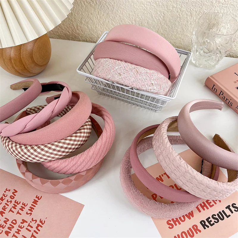 Pink Collection Hair Hoop Hairband Women Fashion Headband Wide Padded Headwear Girls Sweet Cute Hair Band Hair Accessories New