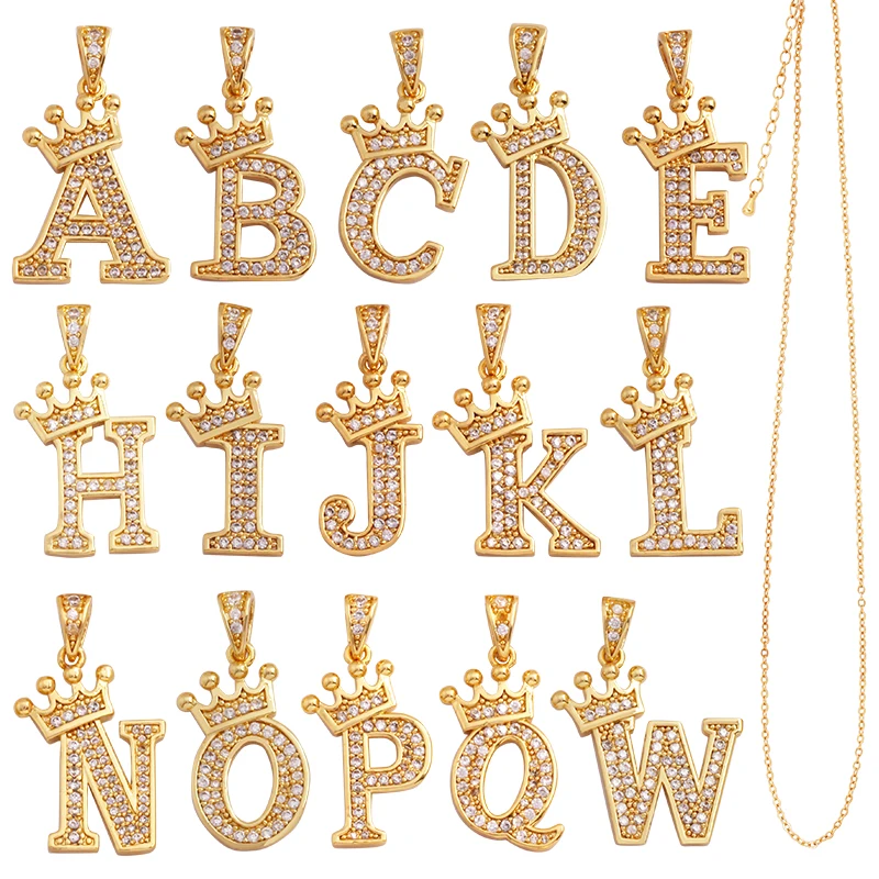 Initial Letter Necklace 18K Gold - Modna wykwintna 18-karatowa pozłacana korona pełna