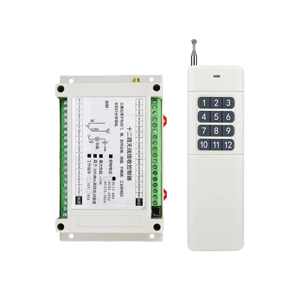 433 Mhz  AC220V-380V long Distance Industrial Telecrane Elevator Luffing Tower Crane 12 Channel Rf Transmitter And Receiver