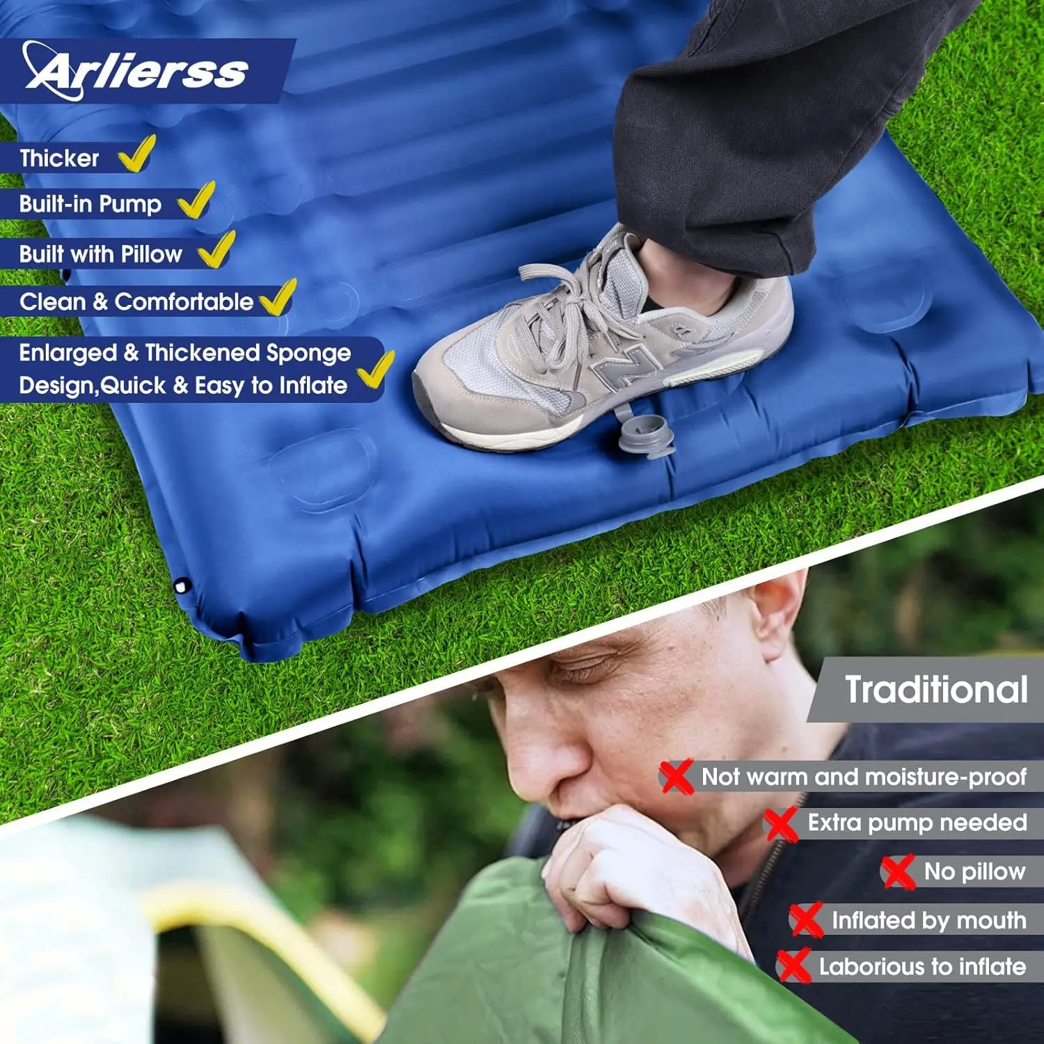 Outdoor Portable Camping Sleeping Mat Moisture-proof Mat Inflatable Mattress Camping Single Pull Belt Thickened Air Mat