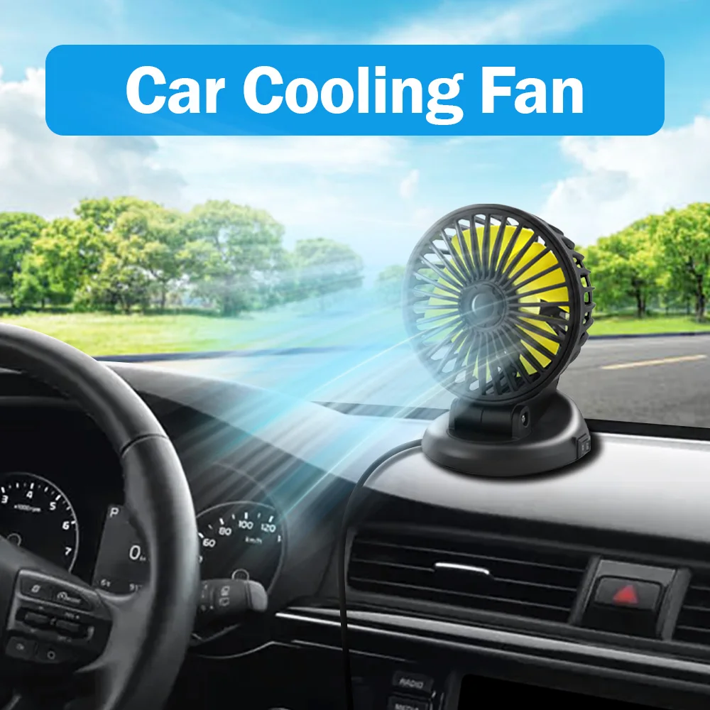 Rotatable Multi-Angle 12V Cigarette Lighter Powered Car Fan 3 Speeds Dashboard Windshield Cooling Fans ABS Plastic Single Head