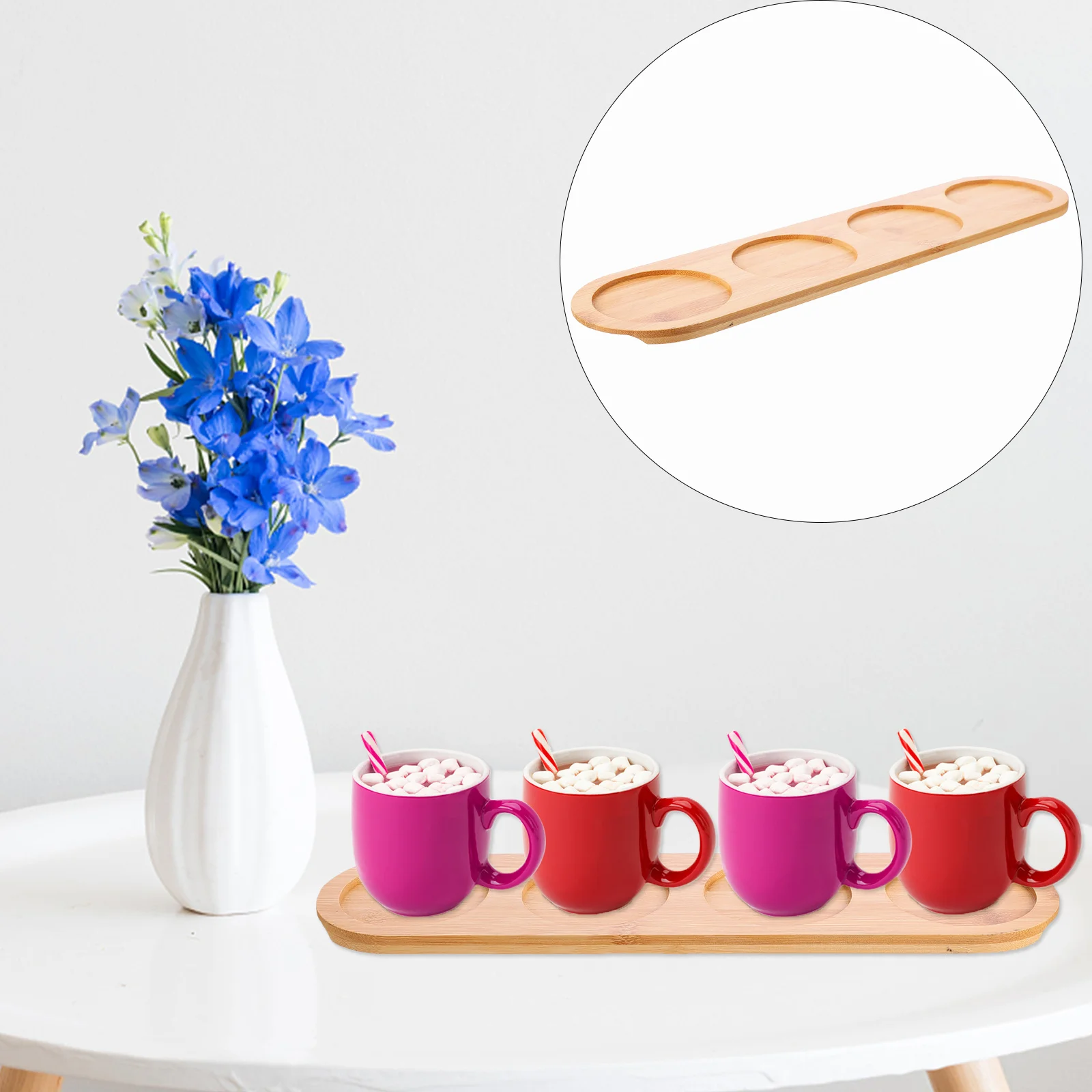 

1pc Bamboo Coaster Tray Wood Cup Holder For Tea Cups Condiment Jars Kitchen Organizer Table Protector Dinning Decor