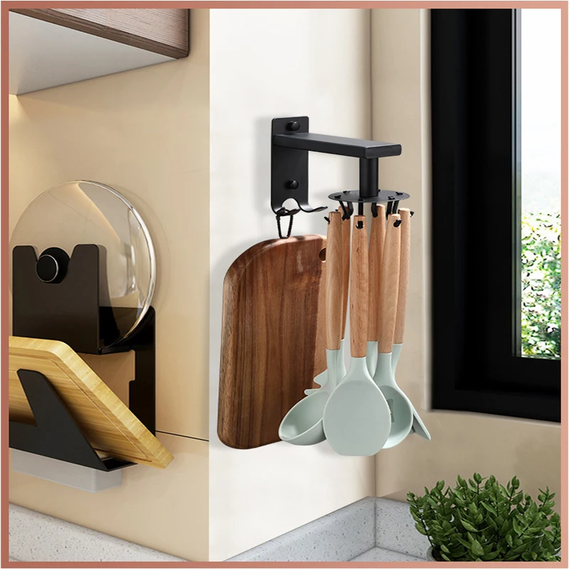 Kitchen Hook Bathroom Accessories 360 Degrees Rotated Hooks Space Aluminum Kitchen Organizer Multi-Purpose Storage Hanging Rack