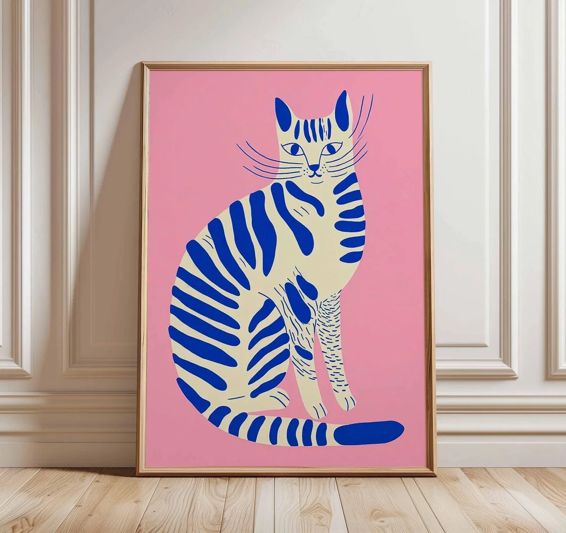 Modern Cat Wall Art, Colorful Pop Art Poster Print, Contemporary Animal Artwork, Bold Graphic Decor, Playful Feline Illustration